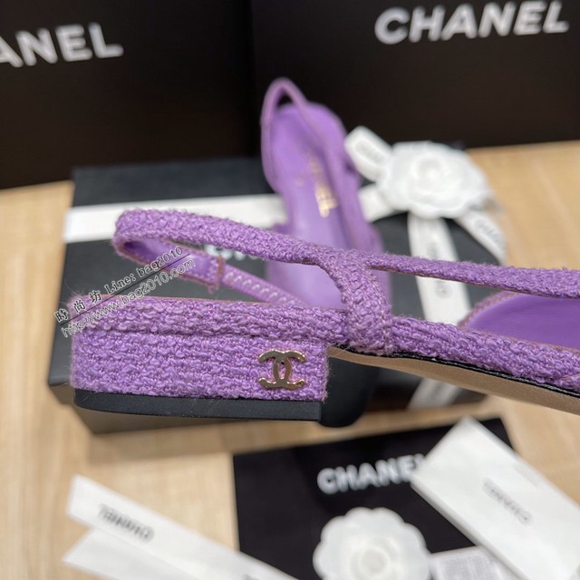 Chanel專櫃經典款女士拼色涼鞋 香奈兒時尚slingback拼色涼鞋平跟鞋中跟鞋 dx2587